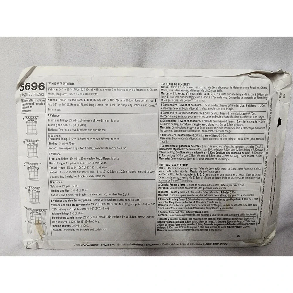 5696 Simplicity Home Decorating Can Tops Window Treatments